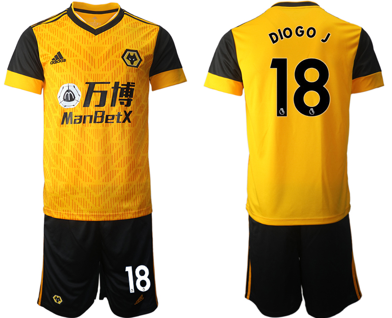 Men 2020-2021 club Wolverhampton Rangers home #18 yellow Soccer Jerseys